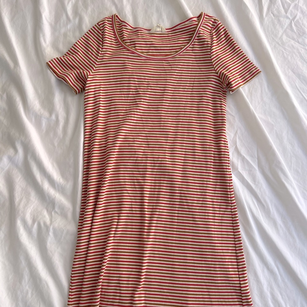 MADEWELL XS red and brown striped T-shirt dress